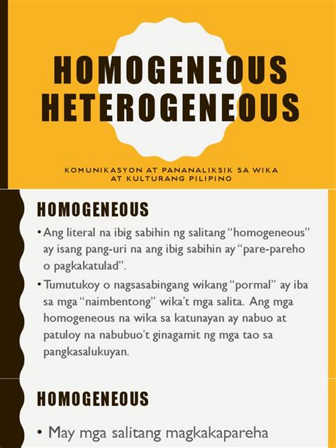 Kahulugan ng homogeneous at heterogeneous na wika
